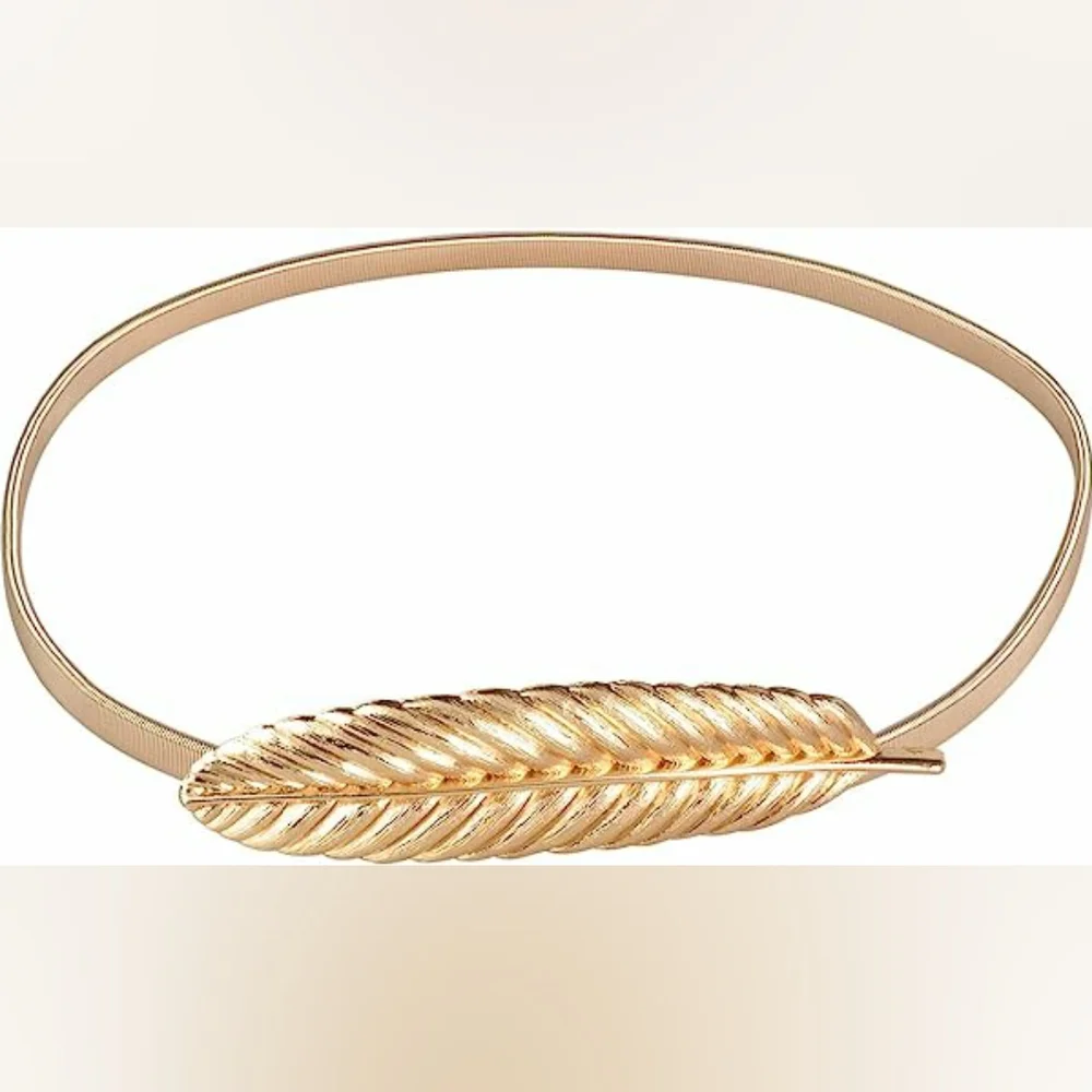 Metal Leaf Stretchy Elastic Belts, Waist Belt for Dress  - Picture 2 of 2